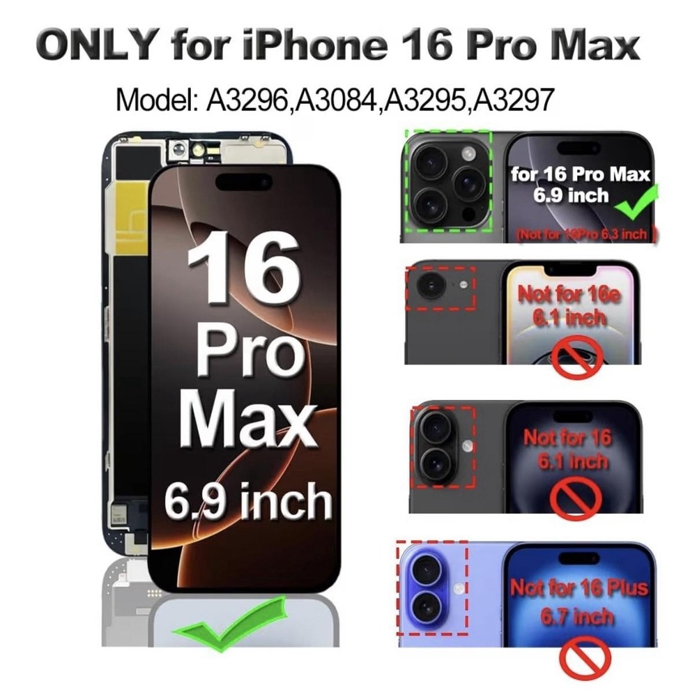 LCD Screen Digitizer For IPhone 16 Pro Max 6.9 A3296 A3084 A3295 A3297 Black